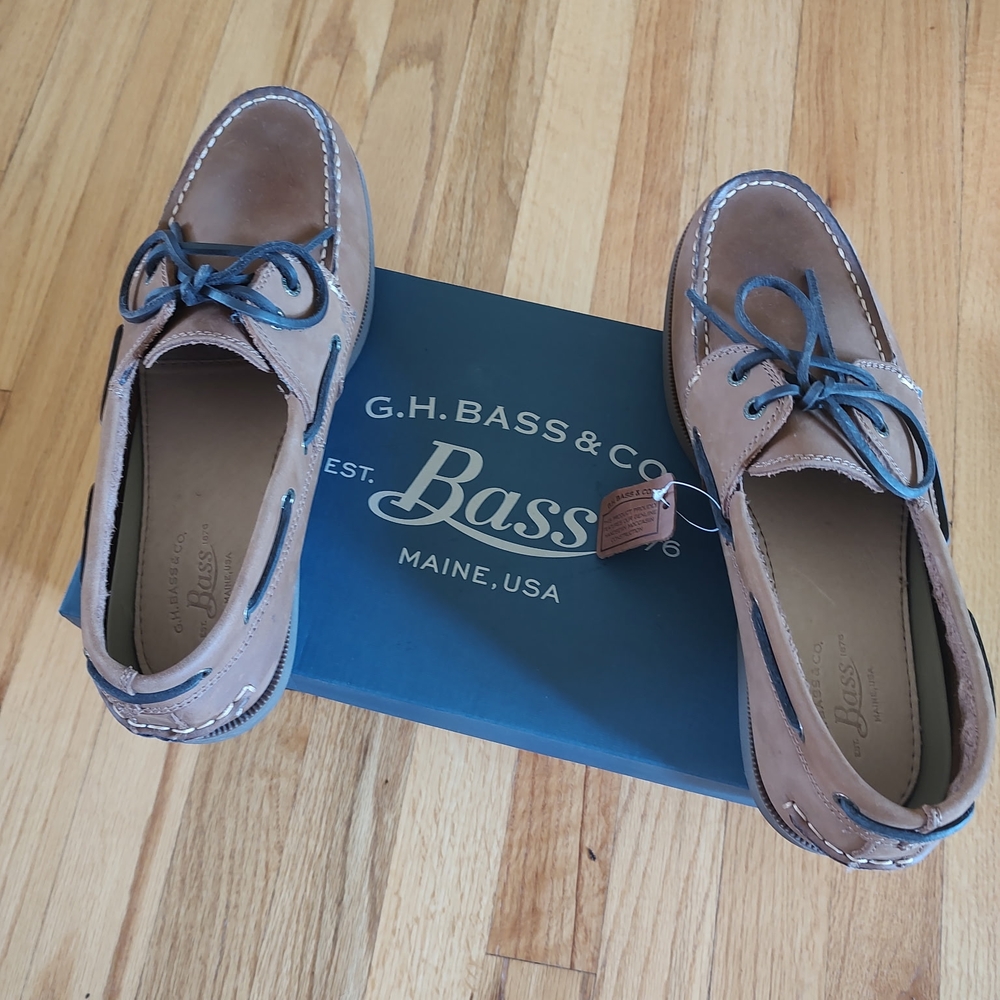 G.H. Bass & Co. Tan and Blue Boat Shoes
